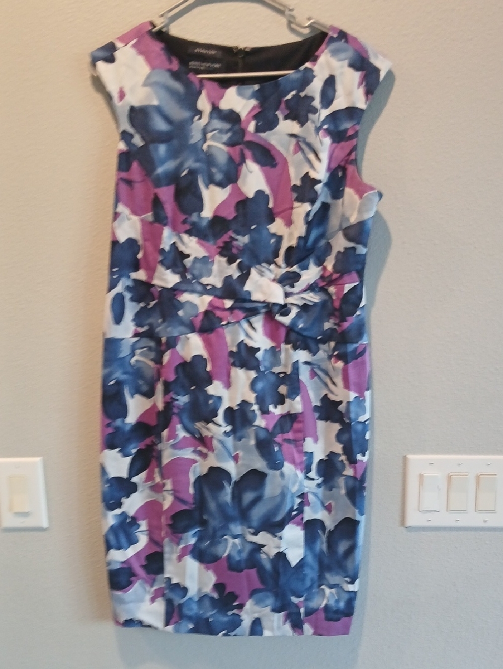 Jones New York Blue and Purple Floral Midi Sheath Dress 12 P